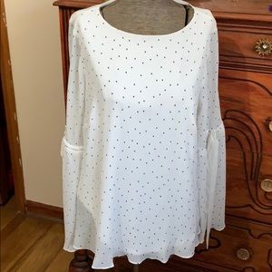 NWT white long sleeve blouse with black polka dots